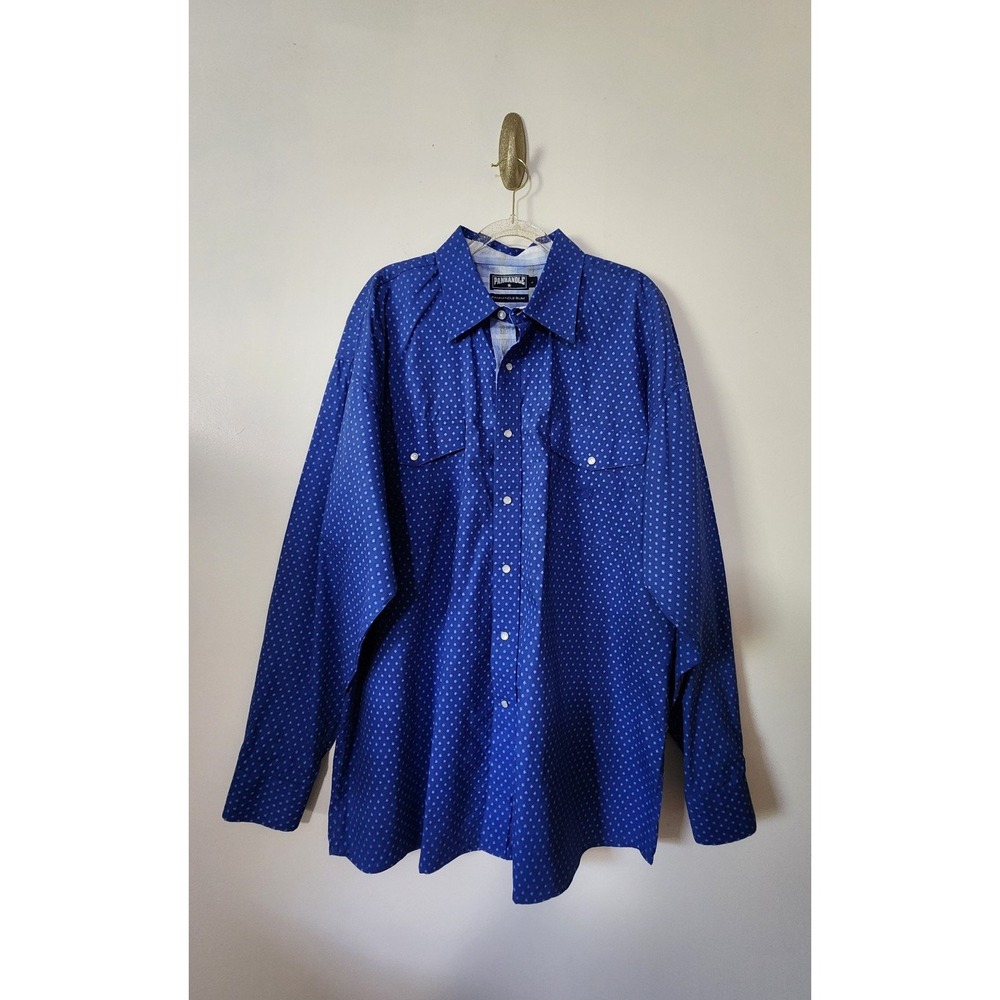 Men's Western Button Down Shirt 100% Cotton Blue Texas Cowboy Farm Snap Closure